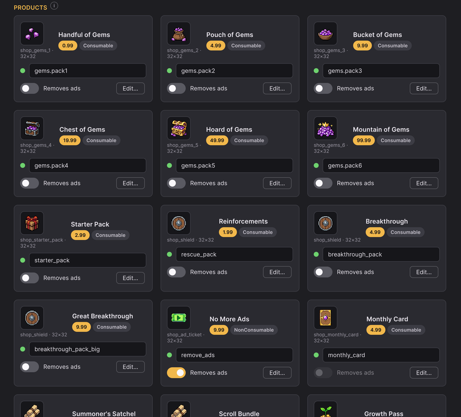 Hub: Monetization, the store products