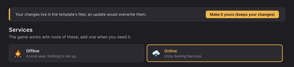 Hub: Services, the Offline and Online cards